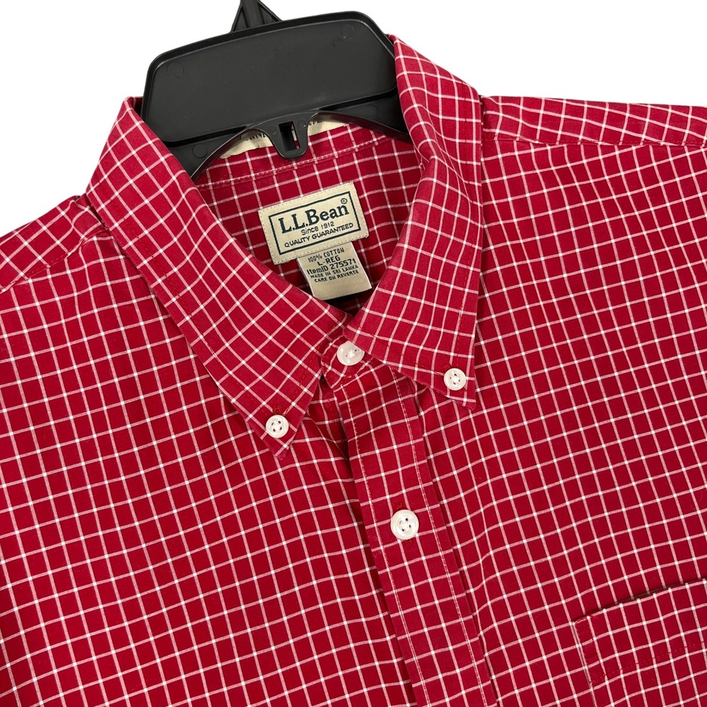 L.L. Bean Wrinkle‎ Resistant Button Shirt Men L Gingham Check Casual Workwear